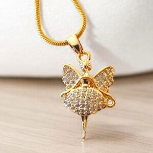 14k Gold Filled Ballerina Pendant with Cubic Zirconia filled Gems.